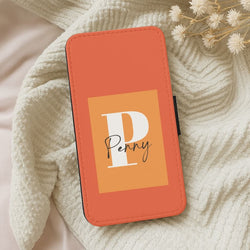 Orange Personalised Name Leather Phone Case