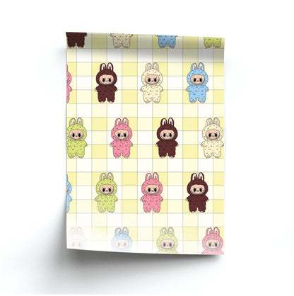 Cute Colourful Monsters Checkered Pattern Poster