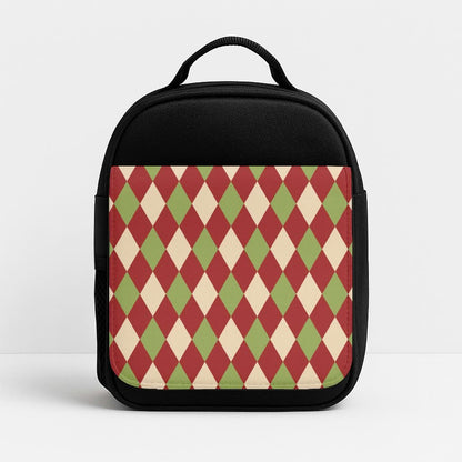 Red And Green Argyle Christmas Pattern Insulated Lunch Bag