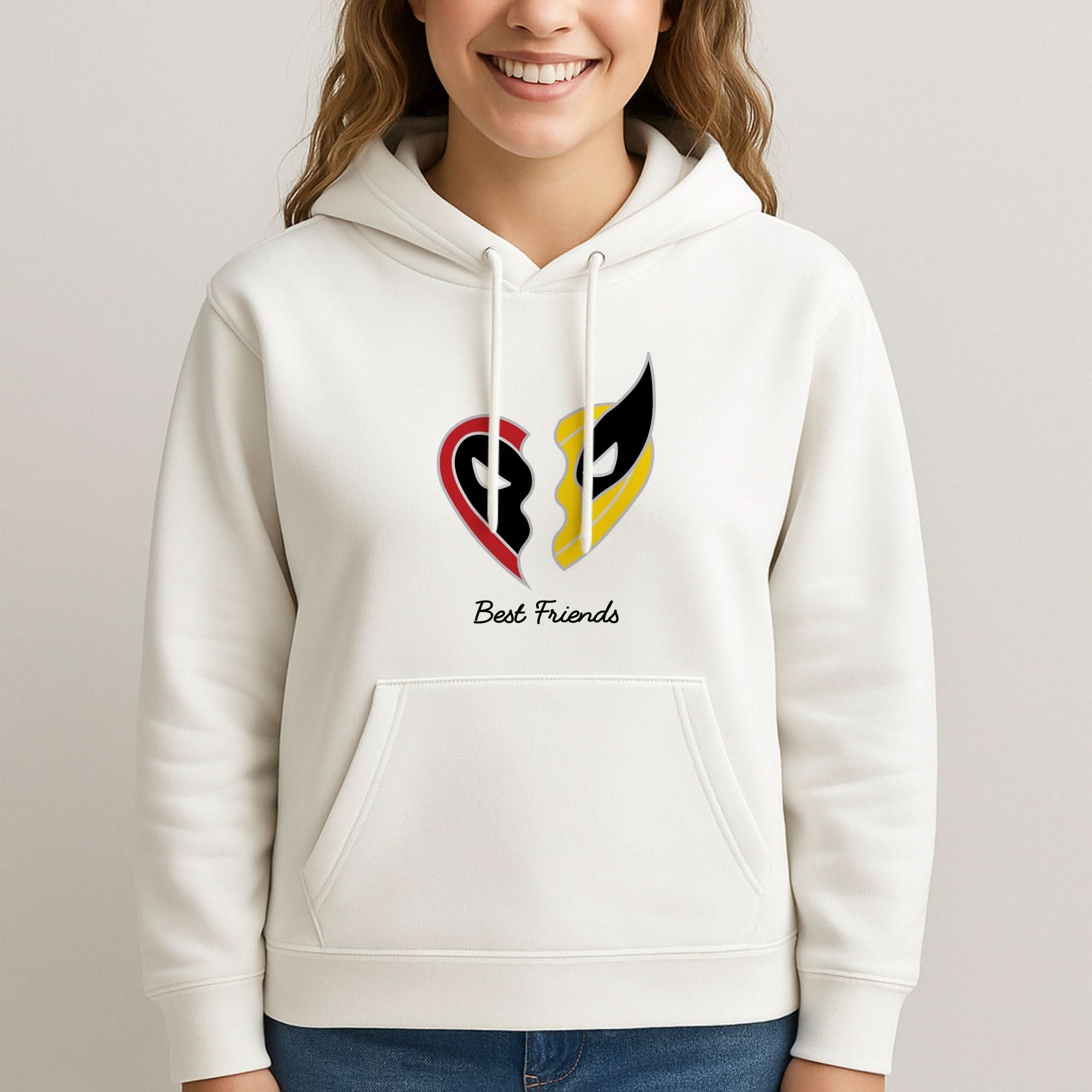 Superhero Best Friends Locket Womans Hooded Sweatshirt