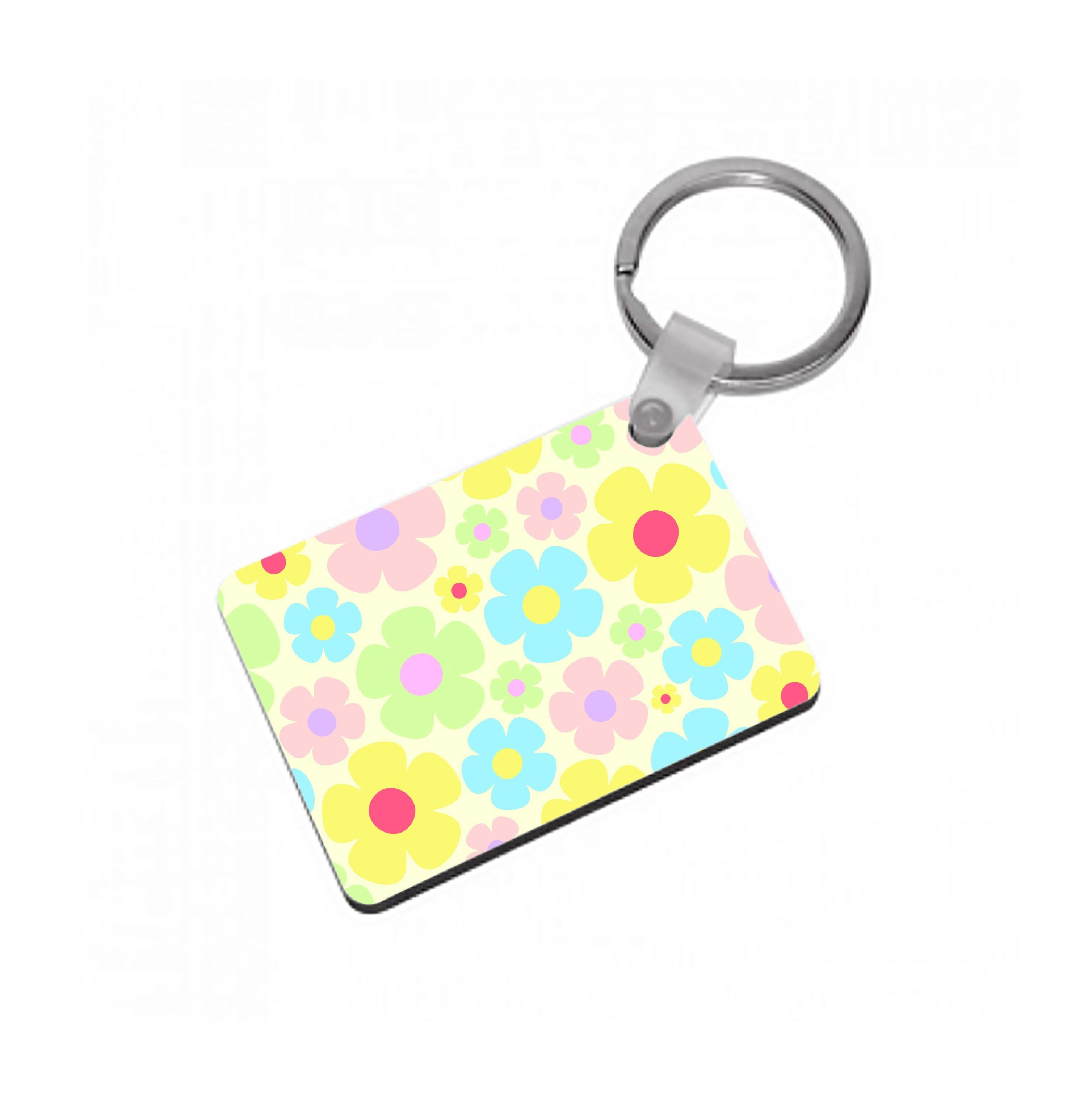 Rainbow Flowers Pattern Keyring