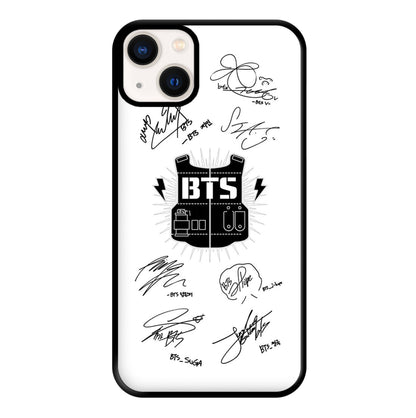 White K-Pop Band Army Logo and Signatures Phone Case