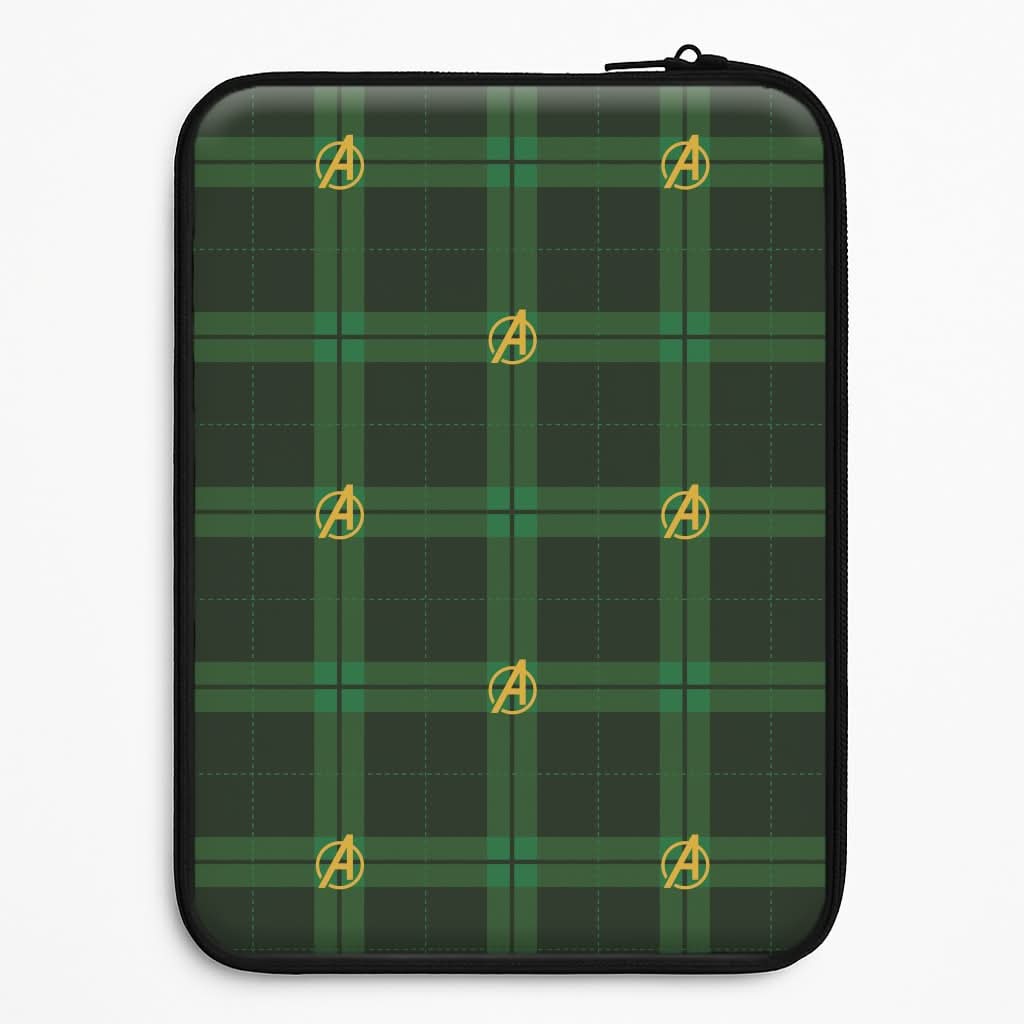 Superhero Team Green Tartan Pattern Laptop Sleeve