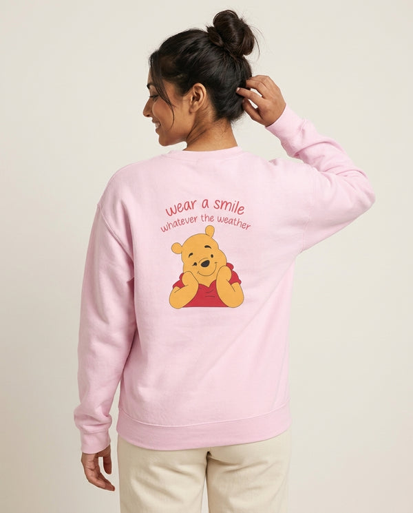 Wear A Smile Whatever The Weather  Sweatshirt — Pink Back, worn