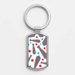 Tie And Stars Pattern Silver Metal Keyring