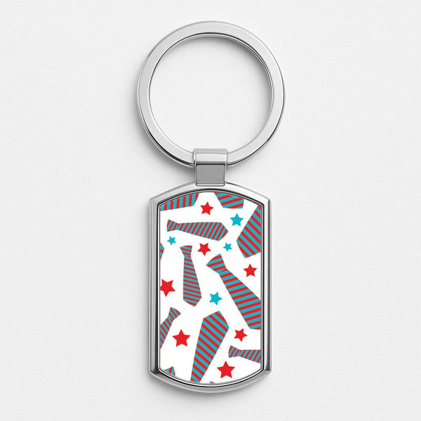 Tie And Stars Pattern Silver Metal Keyring
