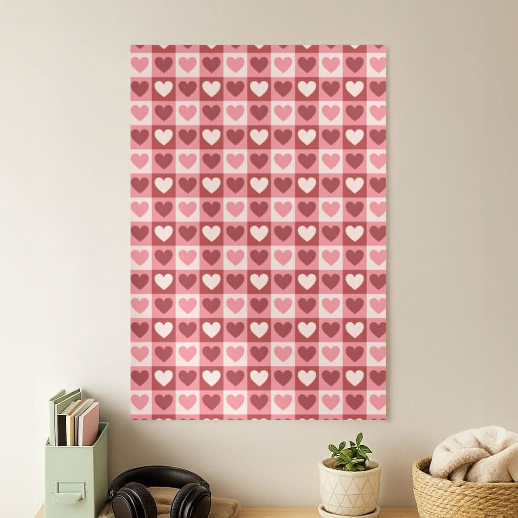Pink Tartan Love Hearts Pattern Poster