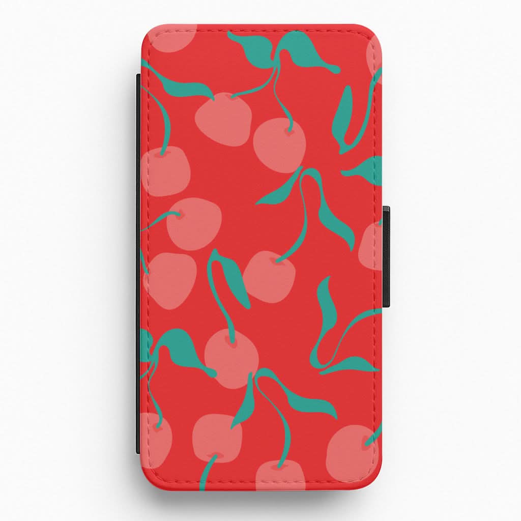 Red Abstract Cherries Pattern Flip / Wallet Phone Case