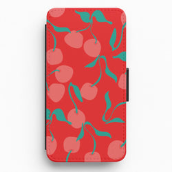 Red Abstract Cherries Pattern Flip / Wallet Phone Case