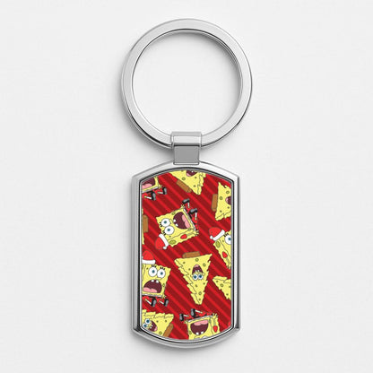 Christmas Cartoon Sponge Stripes Pattern Silver Metal Keyring