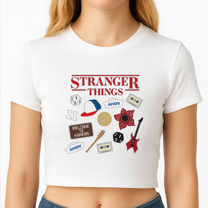 Stranger Things Cartoon Icons Crop Top