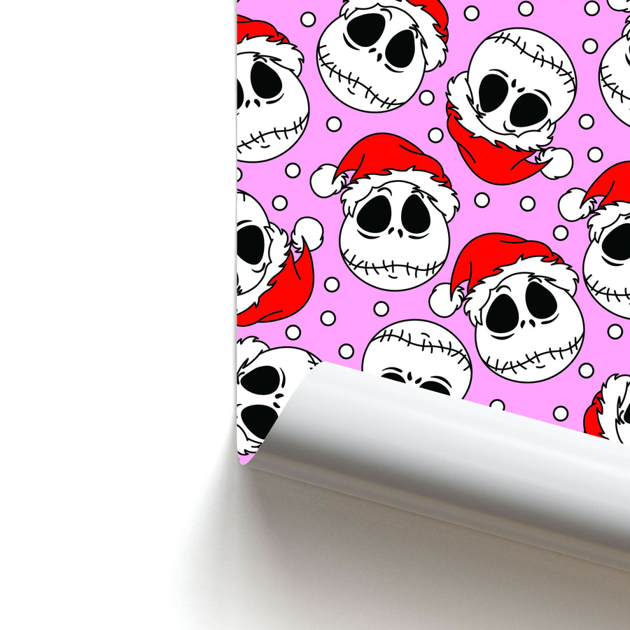 Pink Christmas Skull Pattern Poster