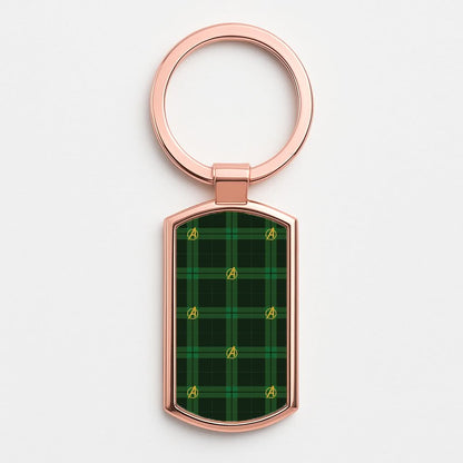 Superhero Team Green Tartan Pattern Rose Gold Keyring