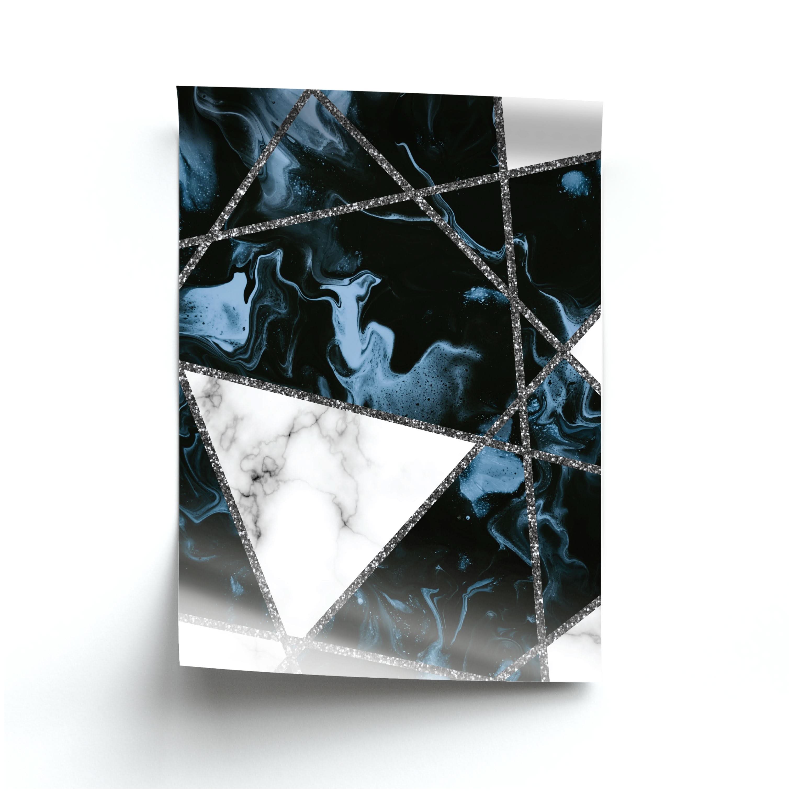 Dark Blue Marble And Silver Collage Poster