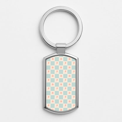 Patchwork Floral Pattern Silver Metal Keyring