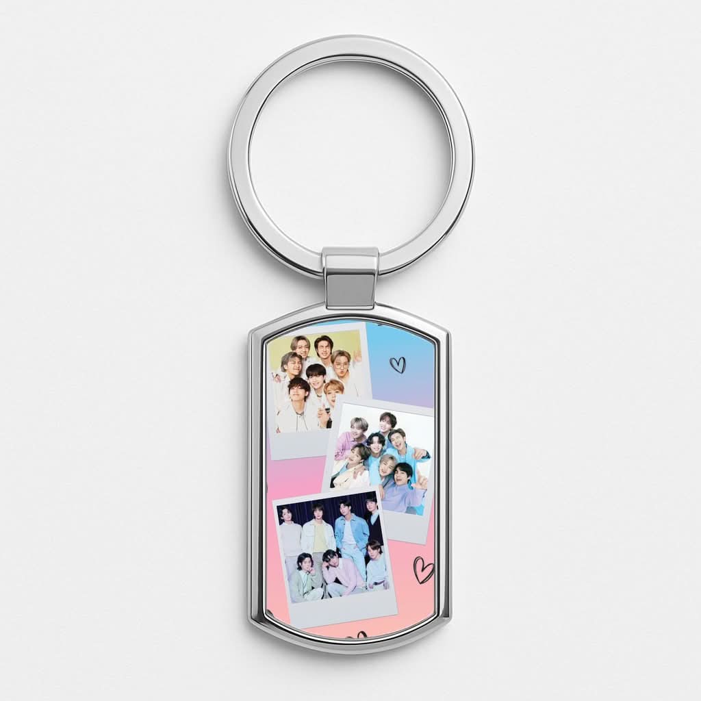 K-Pop Band Polaroid Collage Silver Metal Keyring