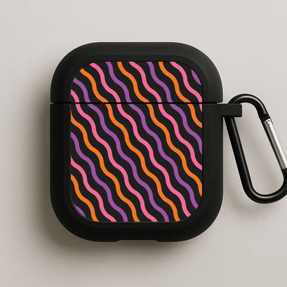 Wavy Abstract Halloween Pattern Black AirPods Case