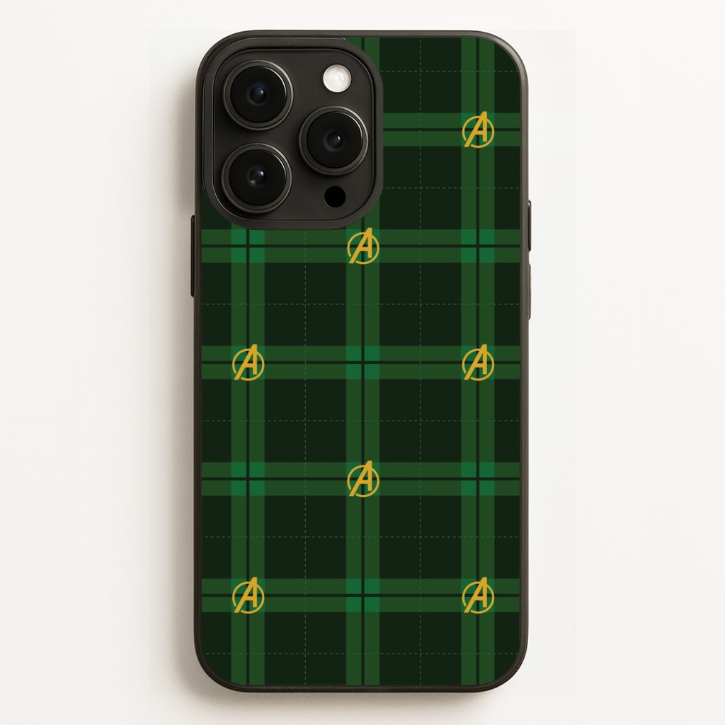 Superhero Team Green Tartan Pattern iPhone 12 Pro Max Case