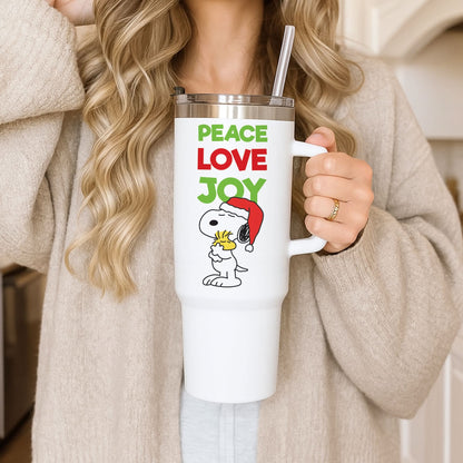 Peace, Love, Joy Christmas Cartoon Beagle Tumbler