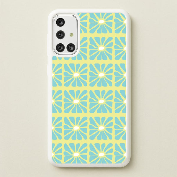 Square Abstract Flowers Blue Galaxy A71 Case