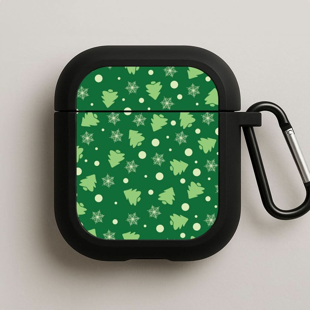 Cartoon Christmas Trees And Snowflakes Pattern AirPods Case