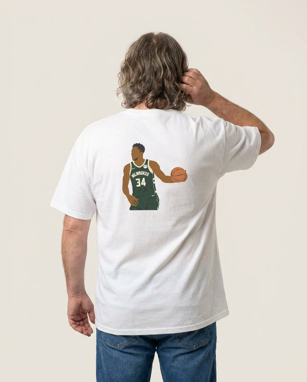 Giannis - Basketball T-Shirt — White Back, worn