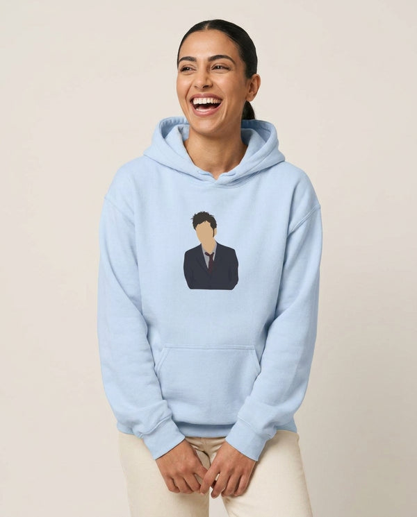 Tennant - The Doctor Hoodie — Blue Front, worn