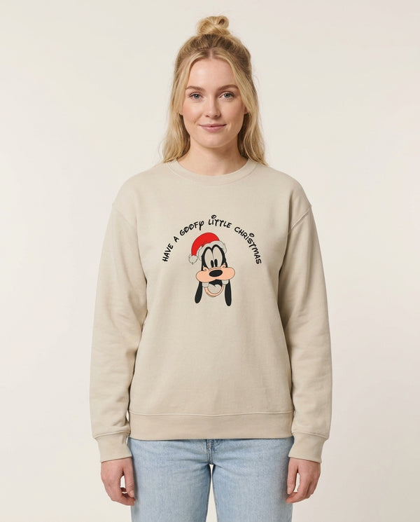 Have A Goofly Little Christmas Christmas Sweatshirt — Sand Front, worn