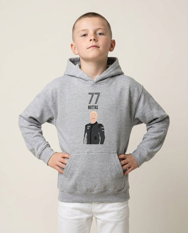 Bottas 2026 Kids Hoodie — Grey Front, worn
