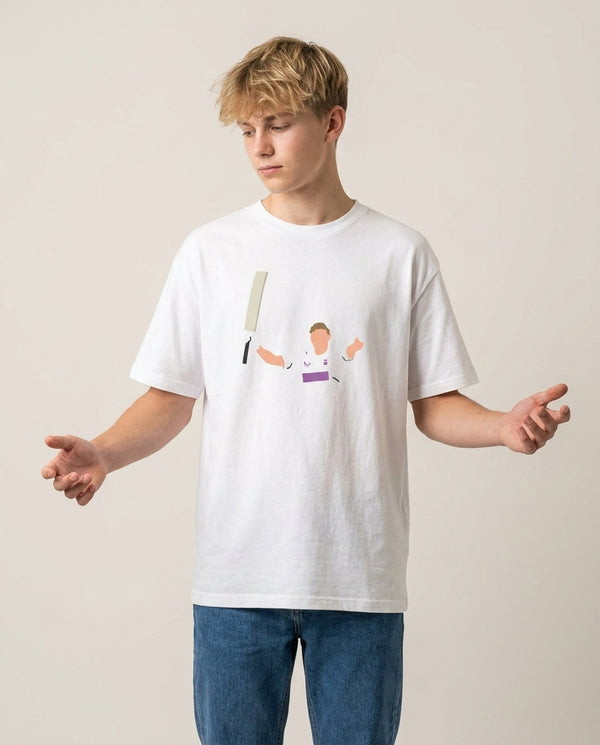 Root - Cricket T-Shirt — White Front, worn