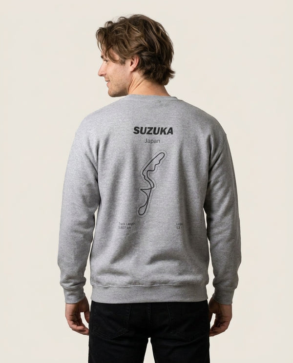 Suzuka Circuit Sweatshirt — Grey Back, worn