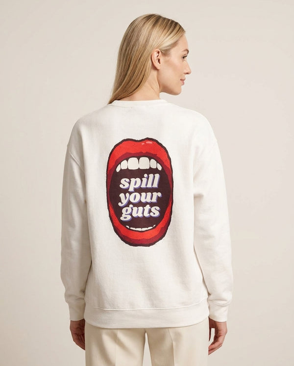 Spill Your Guts Sweatshirt White Back, worn