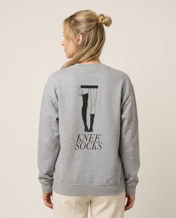 Knee Socks Sweatshirt — Grey Back, worn