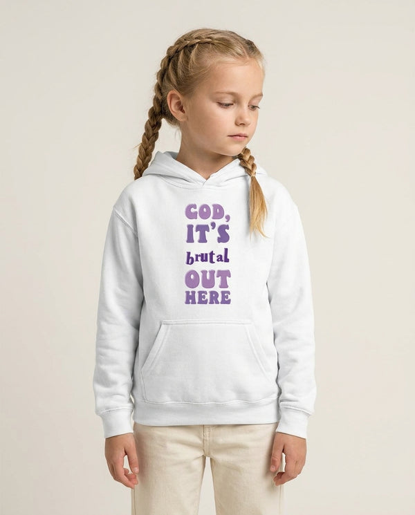 Brutal - Olivia Kids Hoodie — White Front, worn