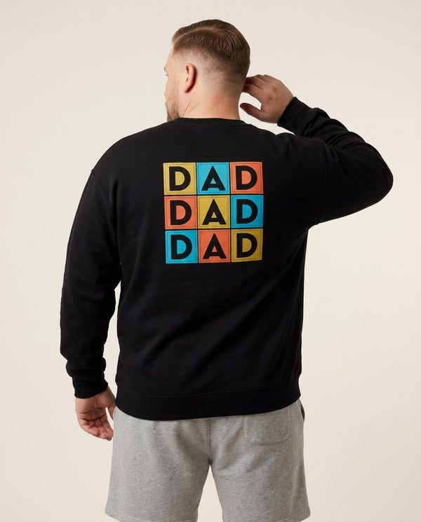 Dad Cubes Sweatshirt — Black Back, worn