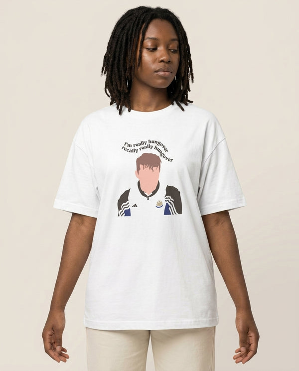 I'm Really Hungover - Fender T-Shirt — White Front, worn