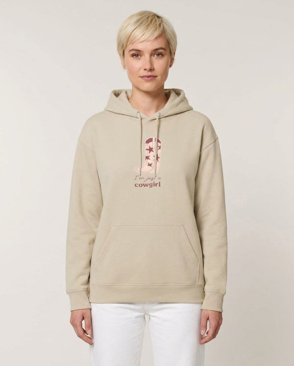 I'm Just A Cowgirl Hoodie — Sand Front, worn
