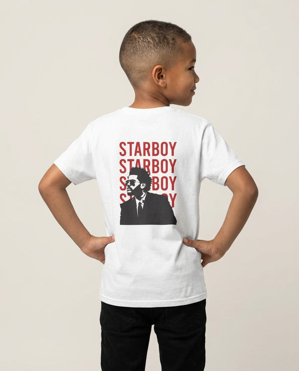 Starboy Singer Kids T-Shirt — White Back, worn