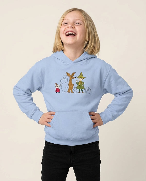 Moom Characters Kids Hoodie — Blue Front, worn