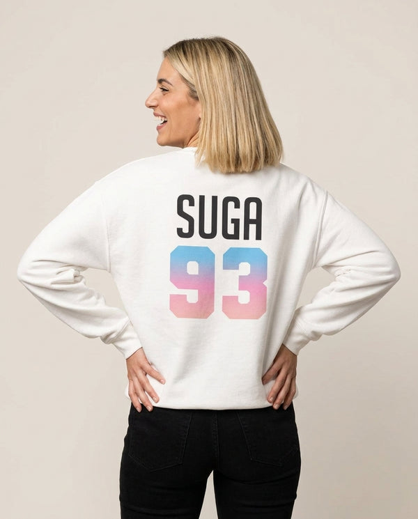 Suga 93 Sweatshirt — White Back, worn