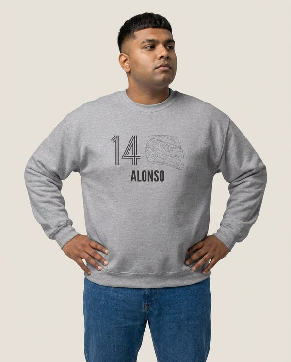Alonso Helmet 2026 Sweatshirt — Grey Front, worn