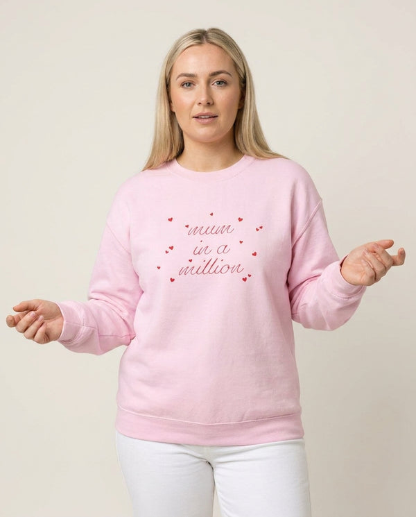 Mum In A Million Sweatshirt — Pink Front, worn