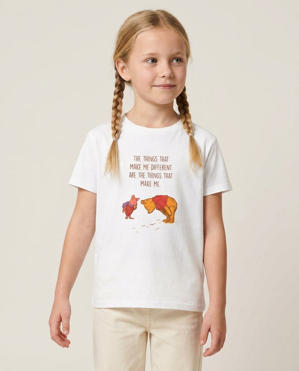 The Things That Make Me Different  Kids T-Shirt — White Front, worn