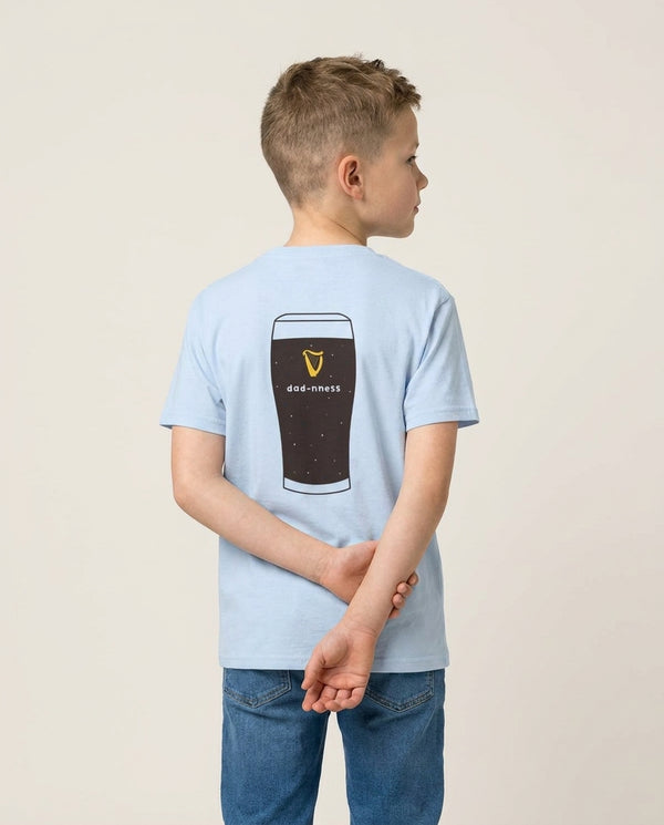 Dad-nness Kids T-Shirt — Blue Back, worn