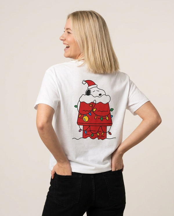 Christmas Cartoon Beagle T-Shirt White Back, worn