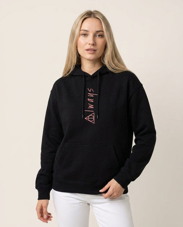 Deathly Always Hoodie — Black Front, worn