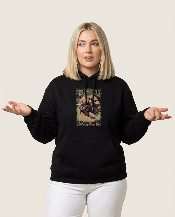 I Put A Spell On You Hoodie — Black Front, worn