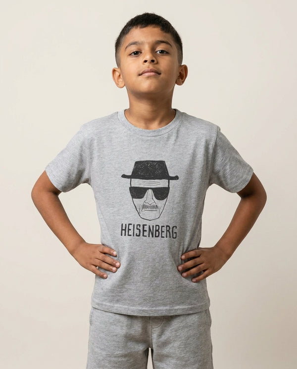 Heisenberg Kids T-Shirt — Grey Front, worn