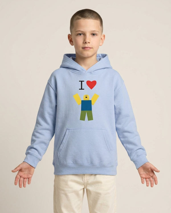 I love Blox Gaming Kids Hoodie — Blue Front, worn
