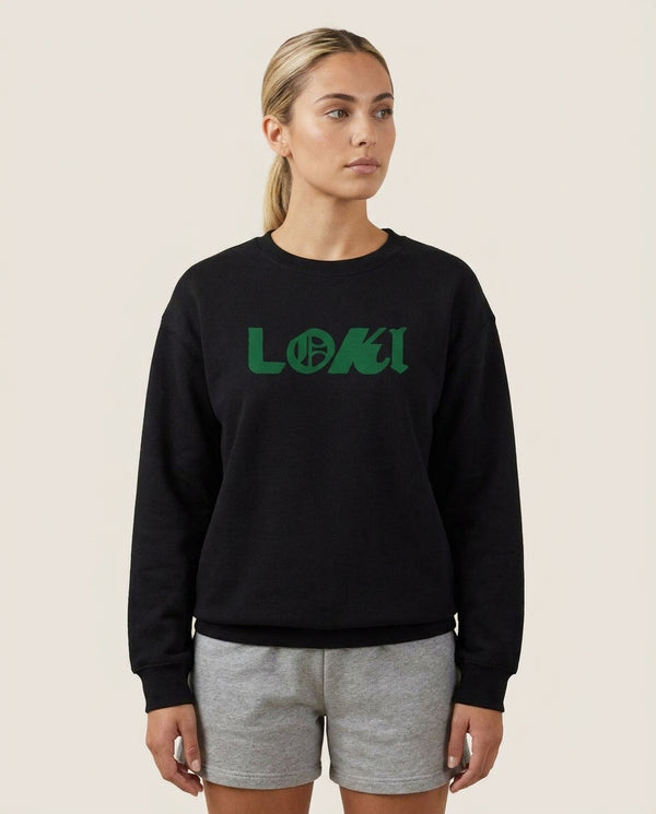Logo Sweatshirt — Black Front, worn